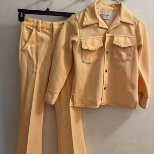 RARE VTG 70s Farah Boys Leisure Suit Matching 2pc Set Yellow Polyester Slim11